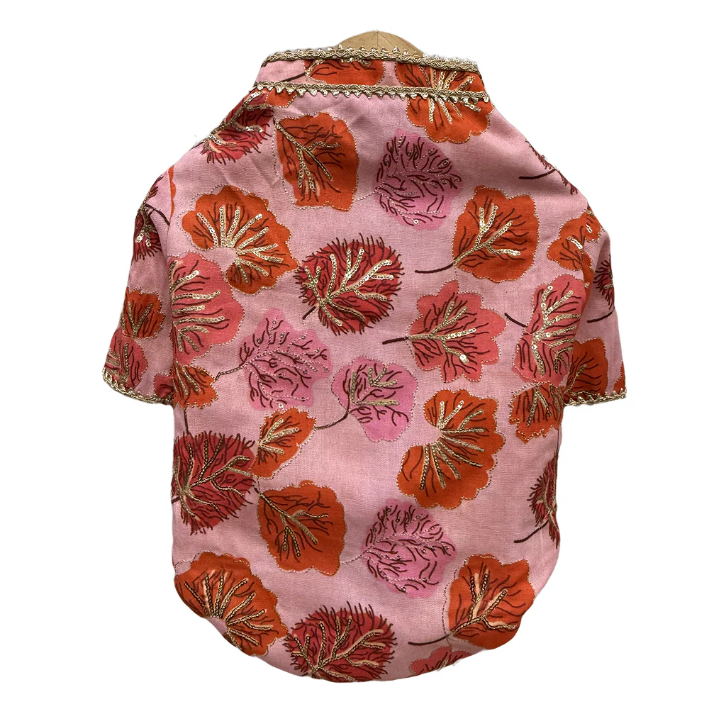 The Papaw Cartel Maple Print Sherwani with Sequins for Dogs & Cats (Pink/Orange) - Image 5