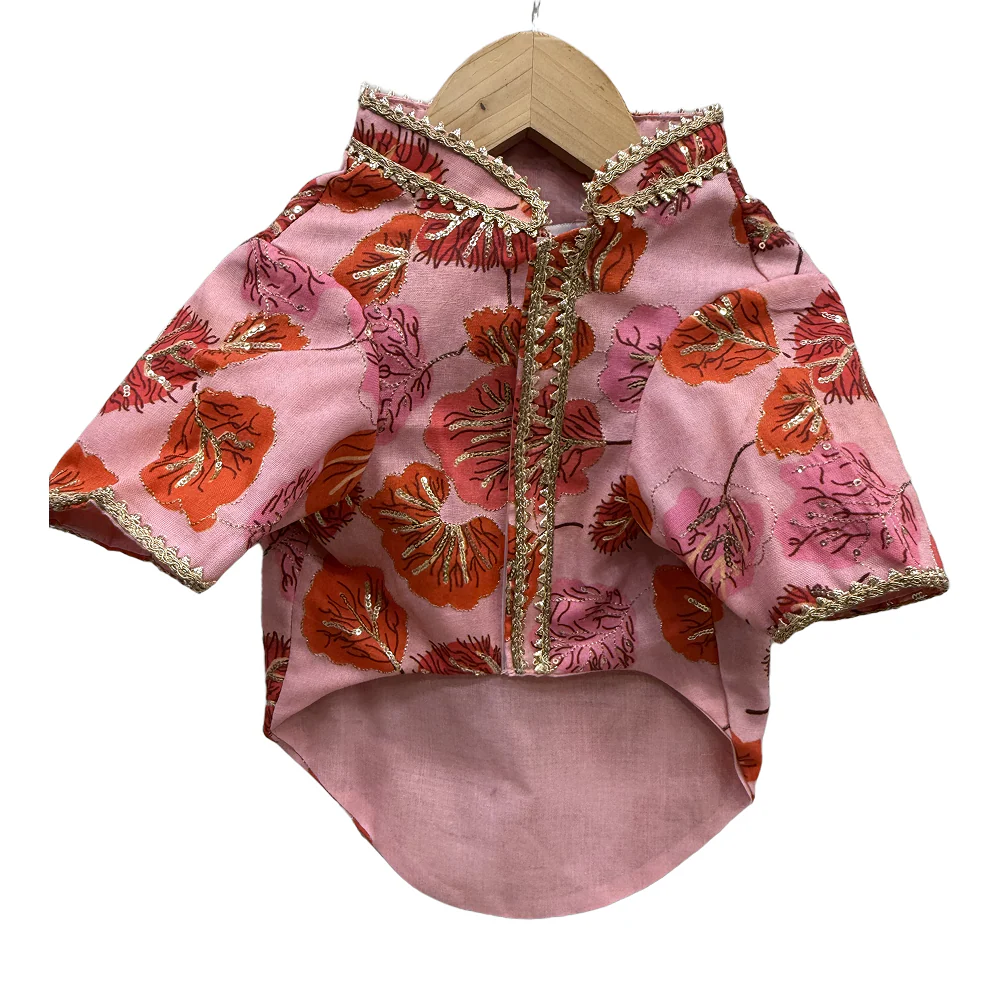 The Papaw Cartel Maple Print Sherwani with Sequins for Dogs & Cats (Pink/Orange) - Image 6