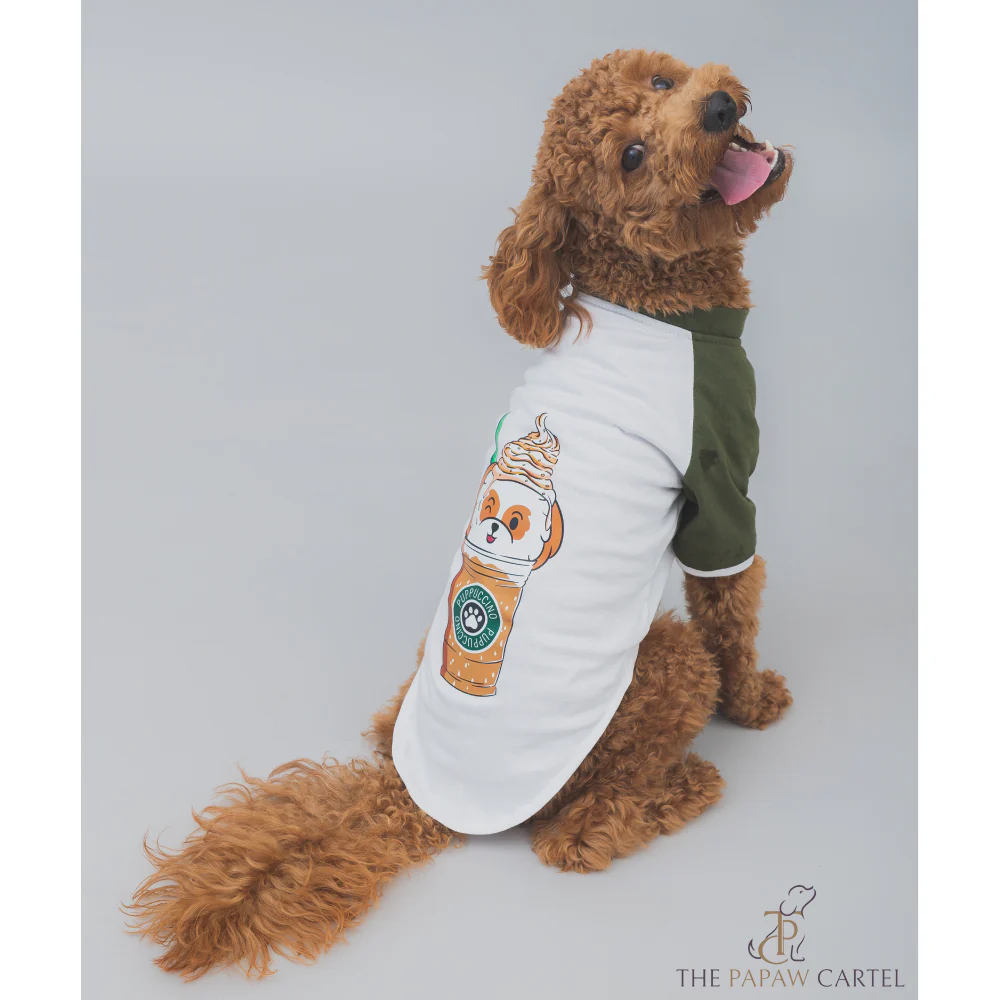 The Papaw Cartel Puppacino Dog Tshirt for Dogs (White/Olive/Green) - Image 6
