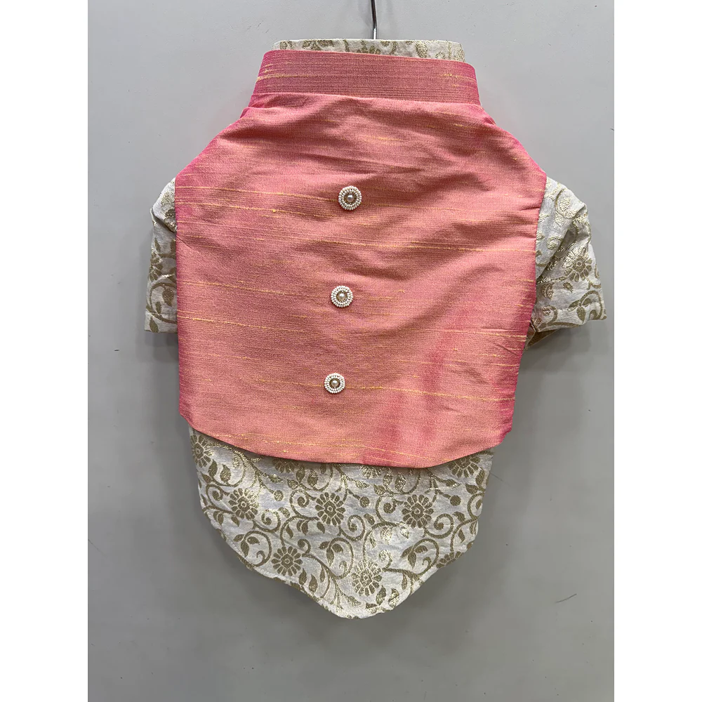 The Papaw Cartel Raw Silk Ethnic Koti with White Banarasi Kurta for Dogs & Cats (Pink) - Image 4