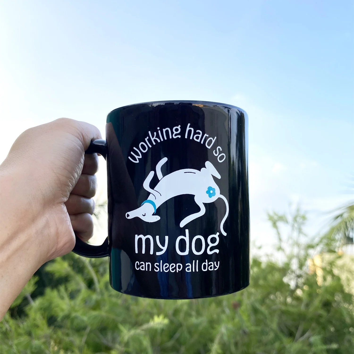 thePack Working Hard for My Dog Ceramic Coffee Mug (Black) - Image 2