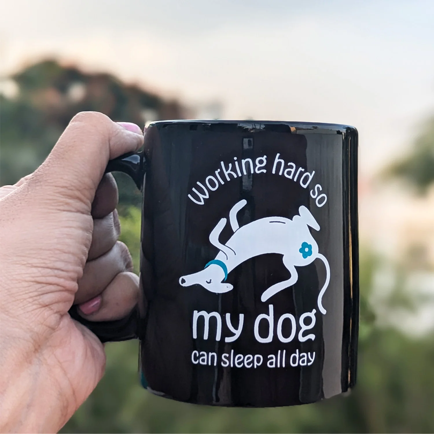 thePack Working Hard for My Dog Ceramic Coffee Mug (Black) - Image 7