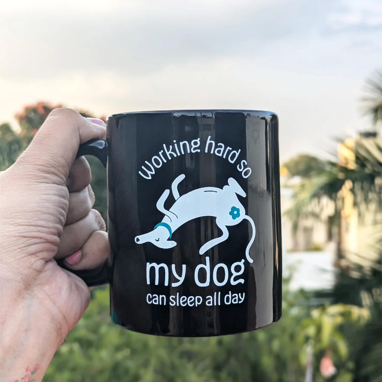 thePack Working Hard for My Dog Ceramic Coffee Mug (Black) - Image 8