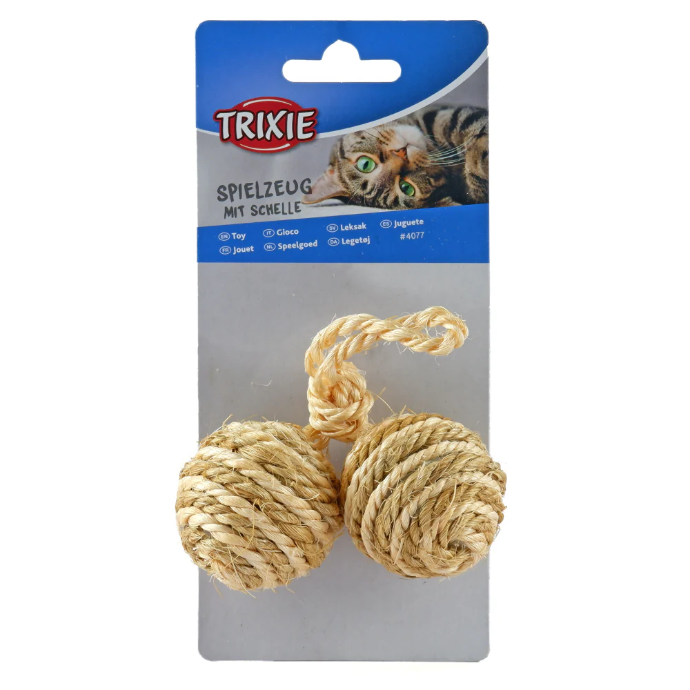 Trixie 2 Sisal Balls on a Rope with Bell Toy for Cats (Brown) - Image 2