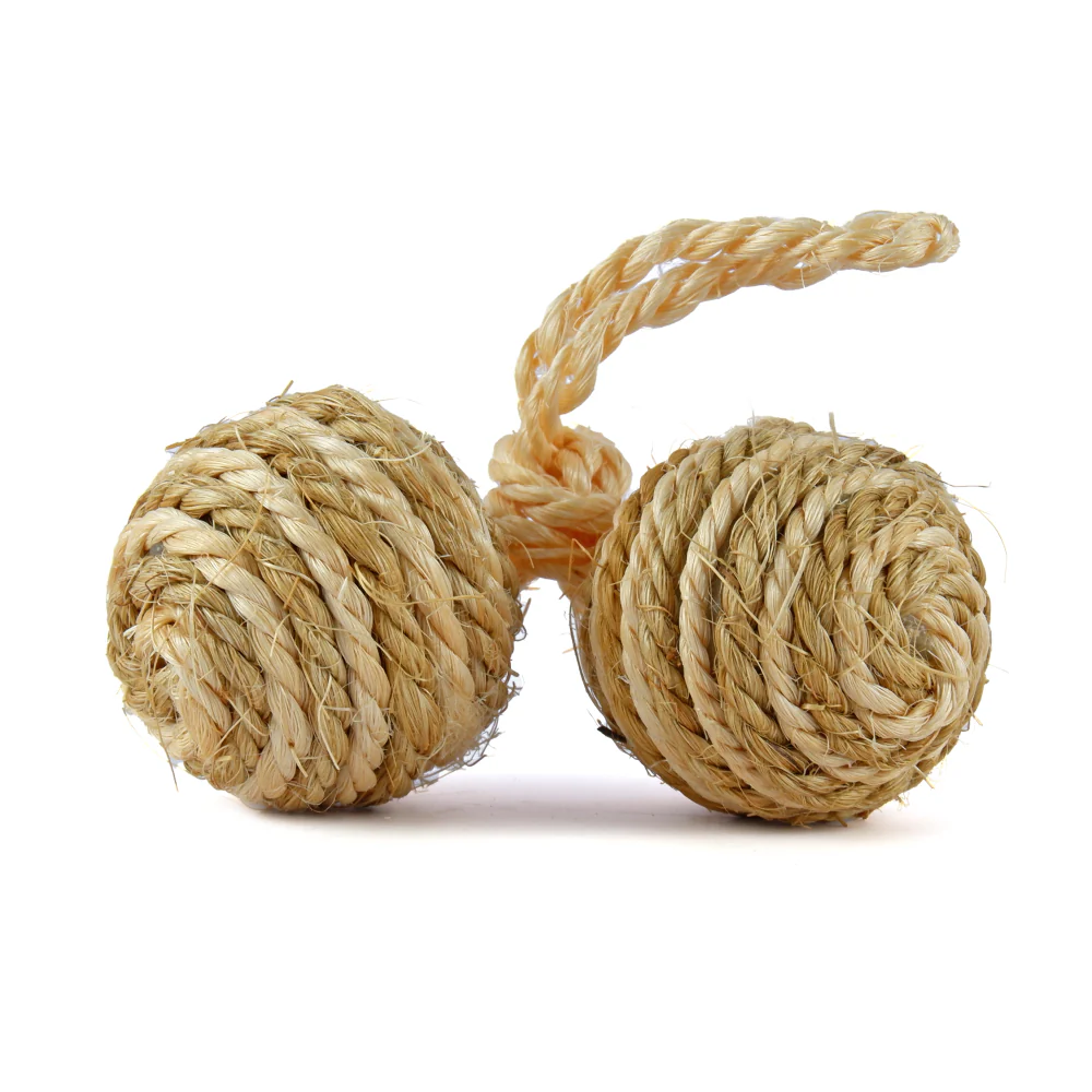 Trixie 2 Sisal Balls on a Rope with Bell Toy for Cats (Brown) - Image 4