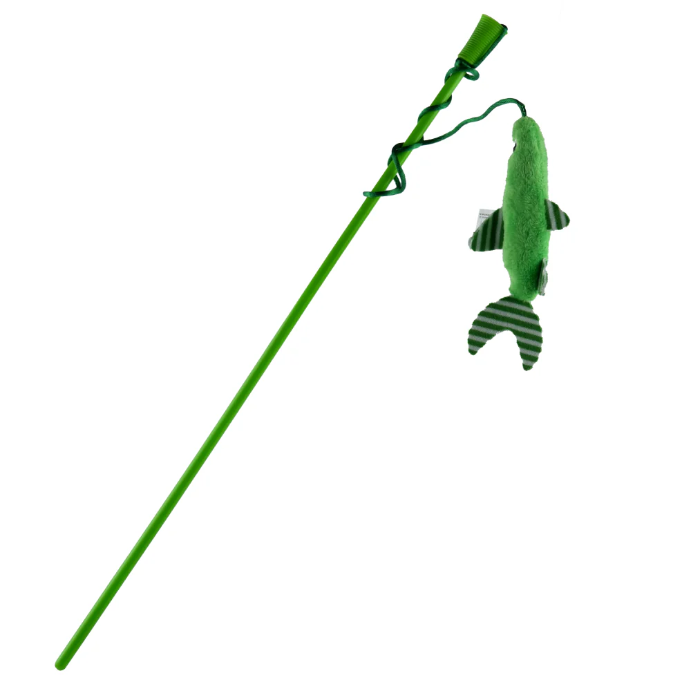 Trixie Cat Teaser With Plush Fish & Catnip Toy for Cats (Green) - Image 2