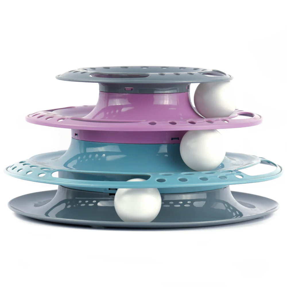 Trixie Circle Tower Catch the Balls Interactive Toy for Cats (Grey/Pink/Blue) - Image 2