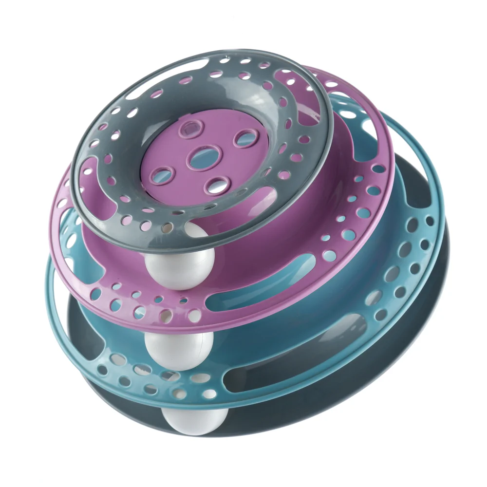 Trixie Circle Tower Catch the Balls Interactive Toy for Cats (Grey/Pink/Blue) - Image 4