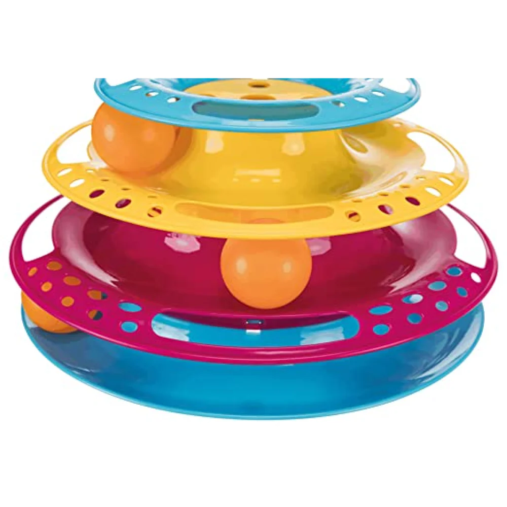 Trixie Circle Tower Catch the Balls Toy for Cats (Blue/Yellow/Pink) - Image 2