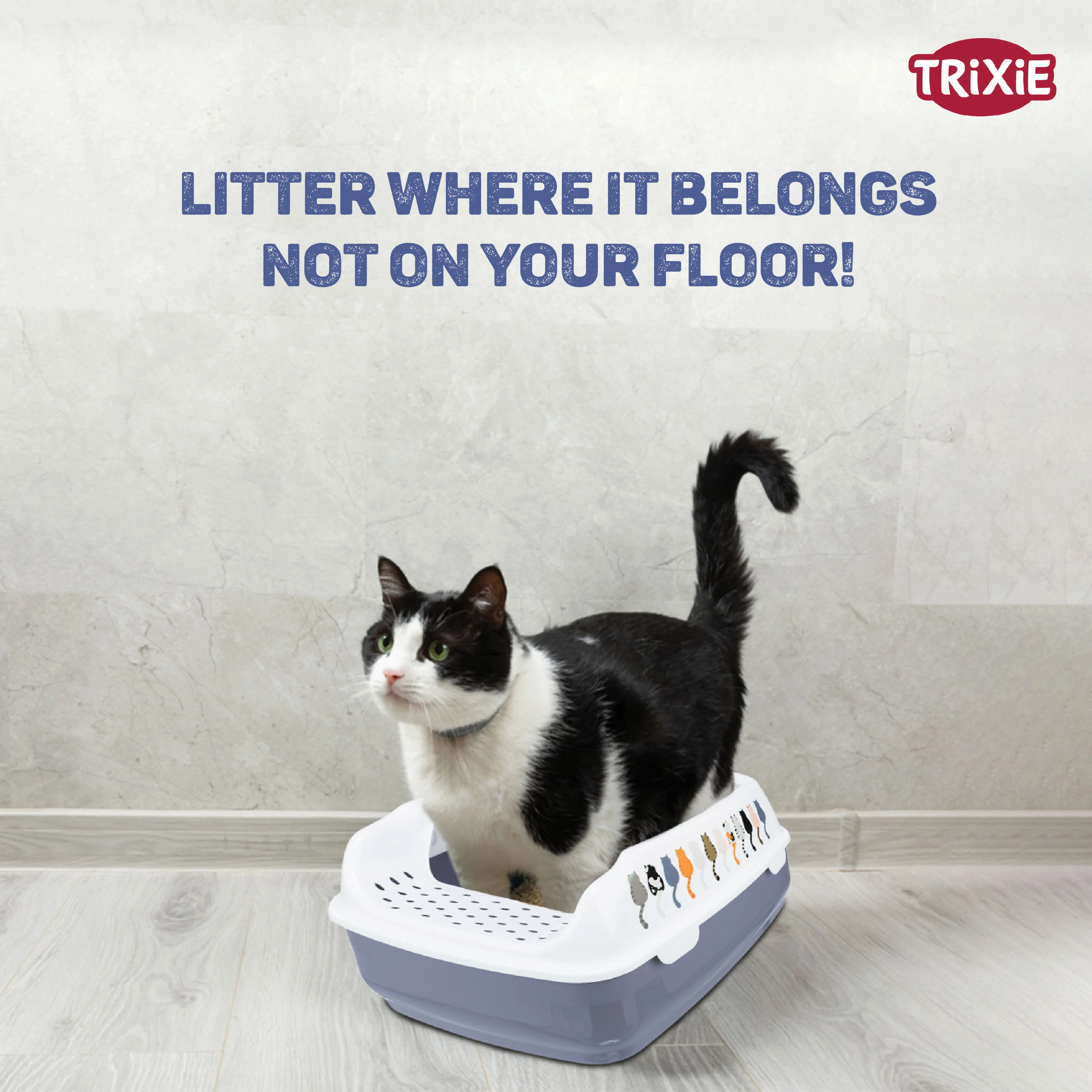 Trixie Delio Litter Tray with Rim for Cats (Grey/White) - Image 2