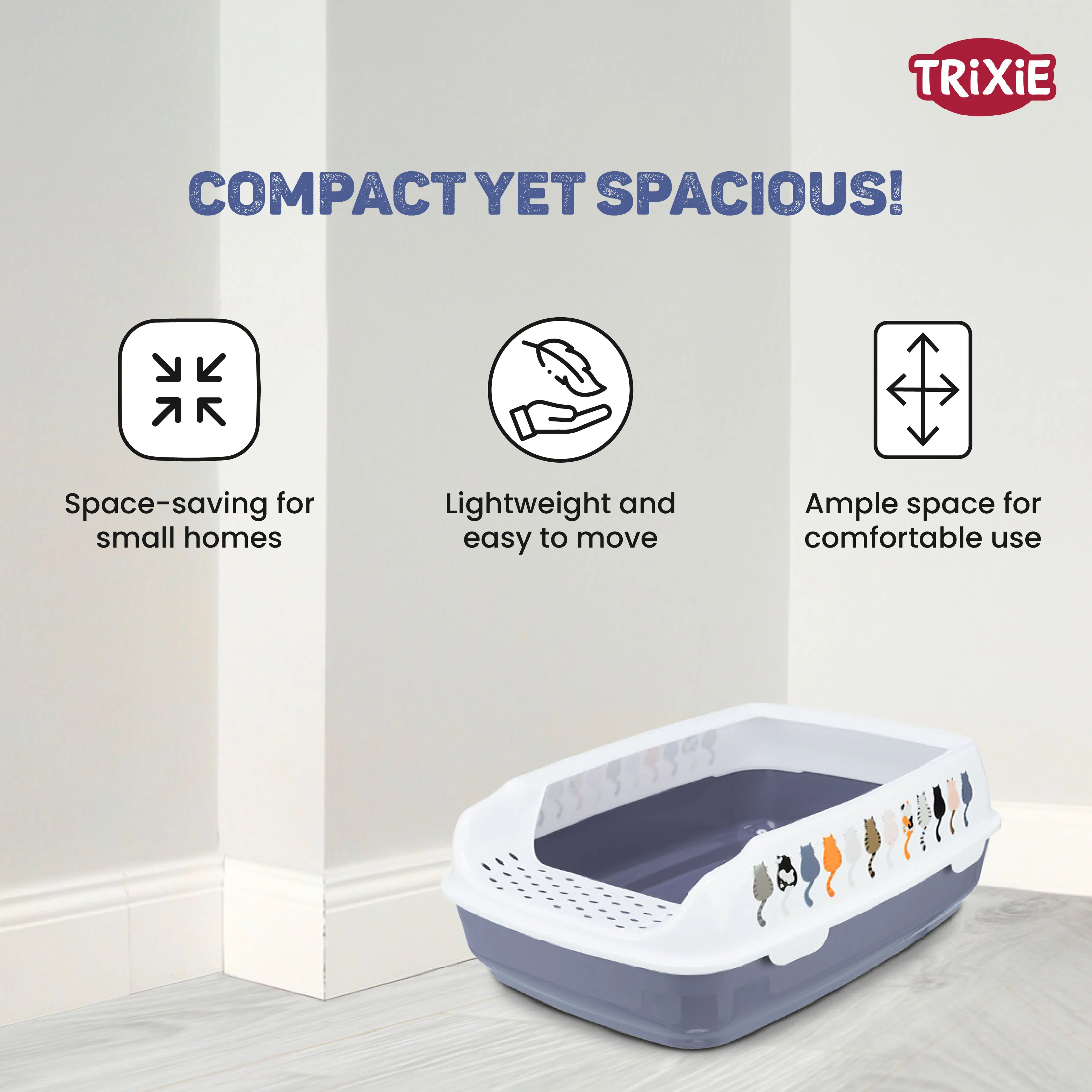 Trixie Delio Litter Tray with Rim for Cats (Grey/White) - Image 3