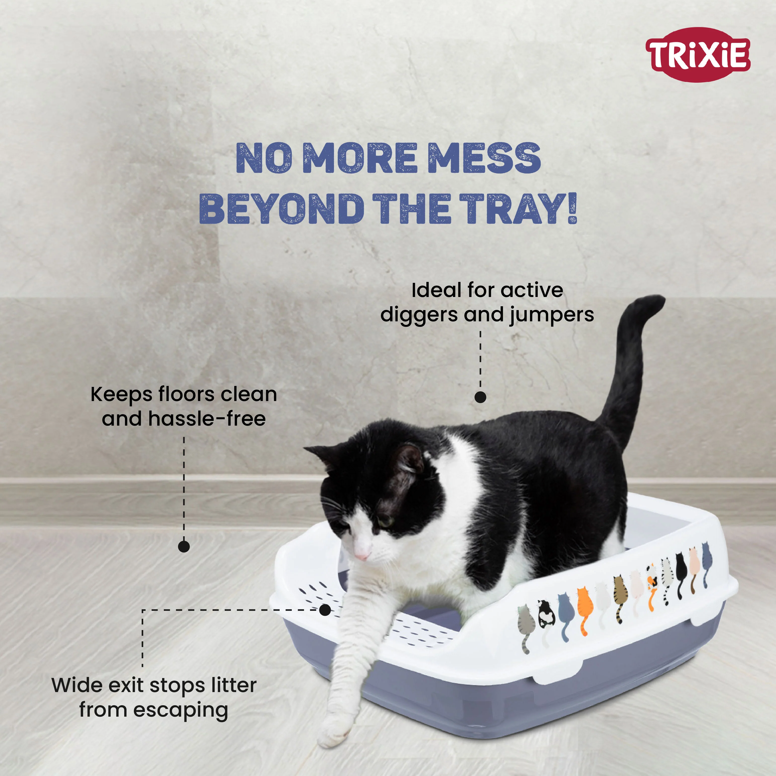 Trixie Delio Litter Tray with Rim for Cats (Grey/White) - Image 4