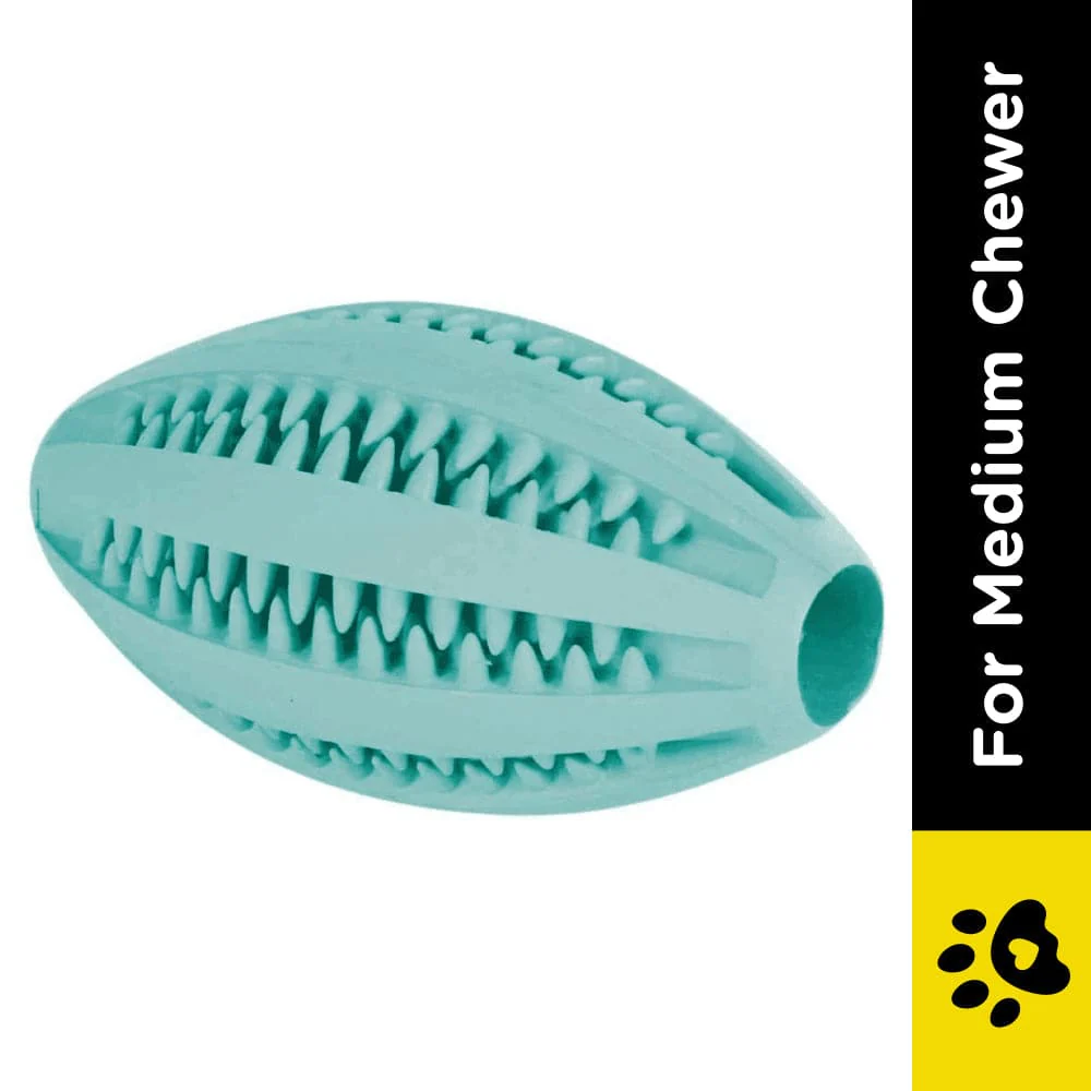 Trixie Denta Mint Flavour Natural Rubber Fun Rugby Ball Toy for Dogs | For Medium Chewers - Image 2
