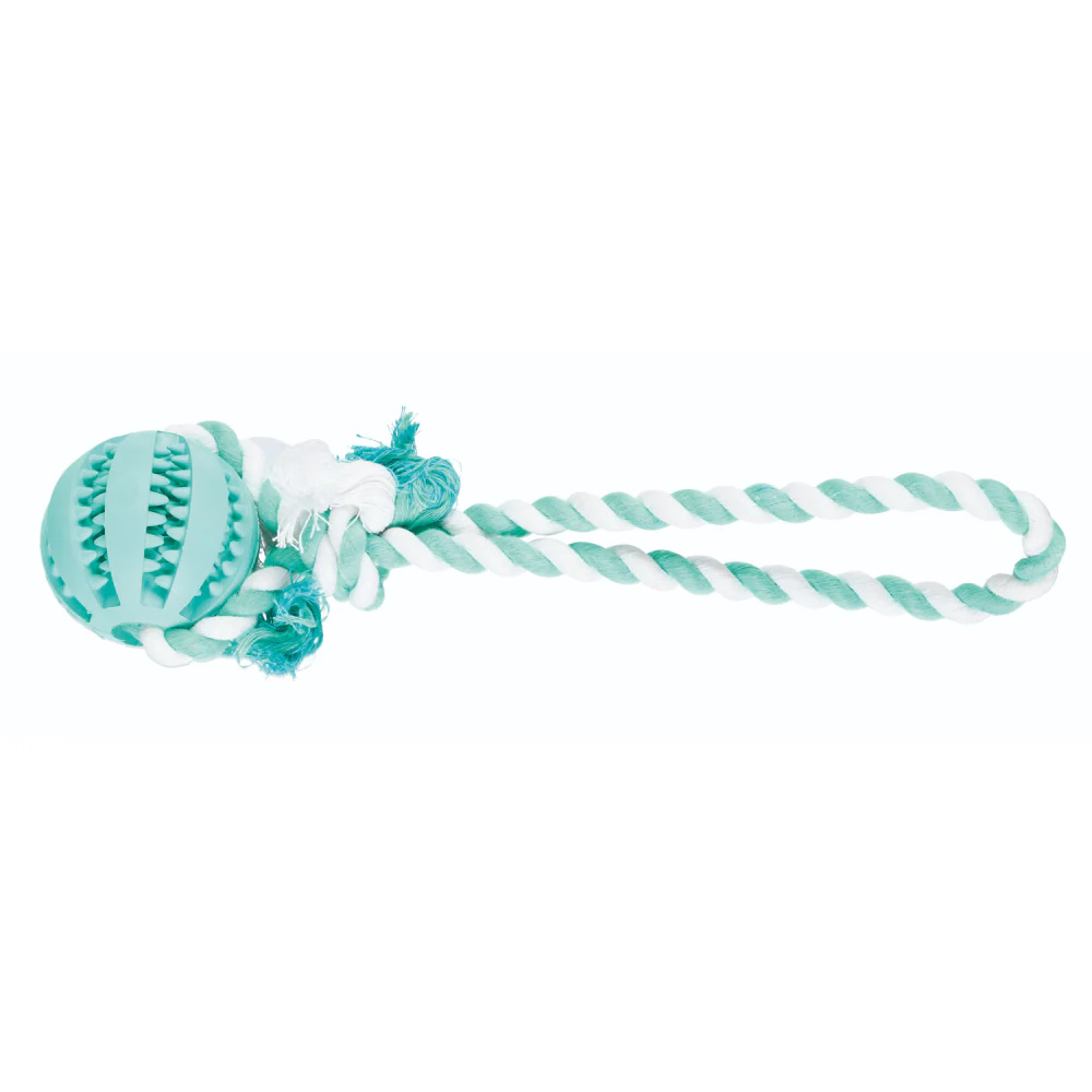 Trixie Denta Playing Rope with Fun Ball Mint Flavour Natural Rubber Toy for Dogs (Mint Green) - Image 2
