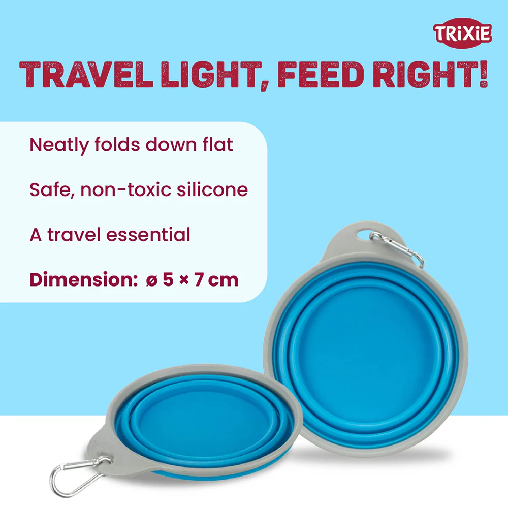 Trixie Foldable Silicon Travel Bowl for Dogs and Cats (Blue/Gray) - Image 3