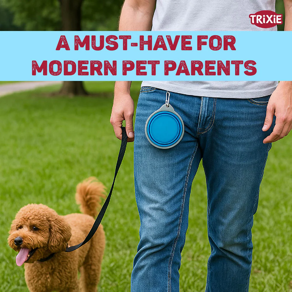 Trixie Foldable Silicon Travel Bowl for Dogs and Cats (Blue/Gray) - Image 6