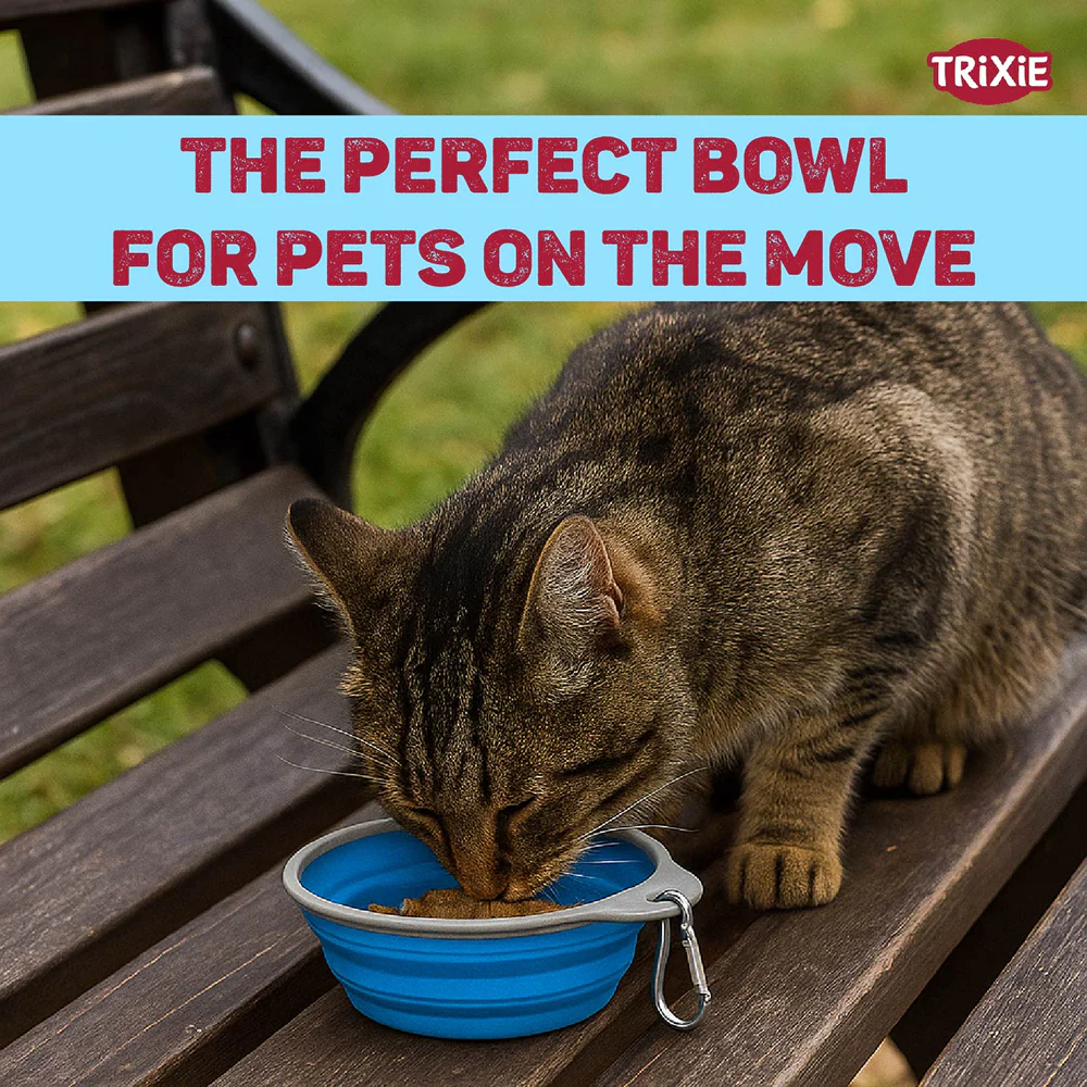 Trixie Foldable Silicon Travel Bowl for Dogs and Cats (Blue/Gray) - Image 7