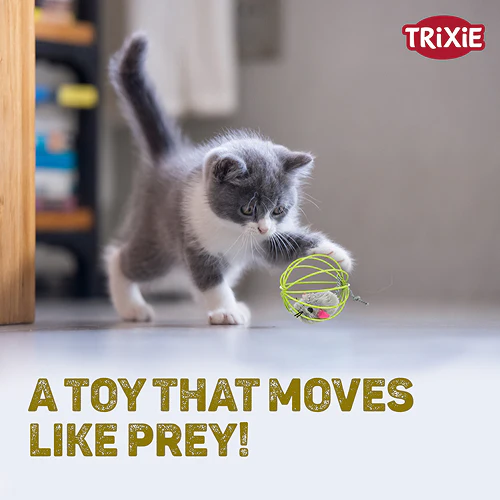 Trixie Mouse in a Wire Ball Toy for Cats (Yellow) - Image 3