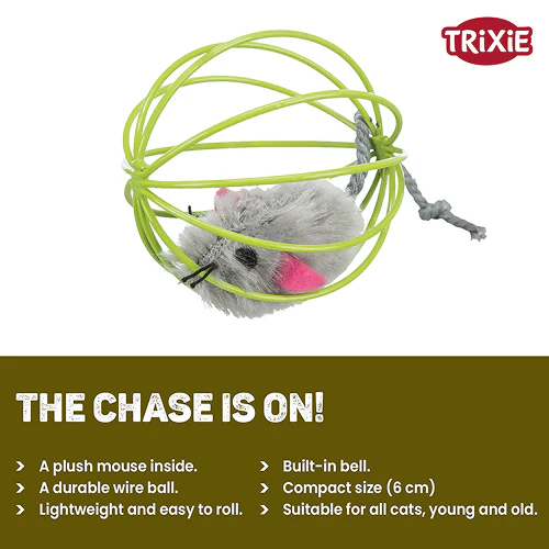 Trixie Mouse in a Wire Ball Toy for Cats (Yellow) - Image 4