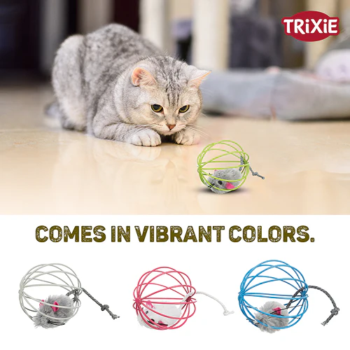 Trixie Mouse in a Wire Ball Toy for Cats (Yellow) - Image 5