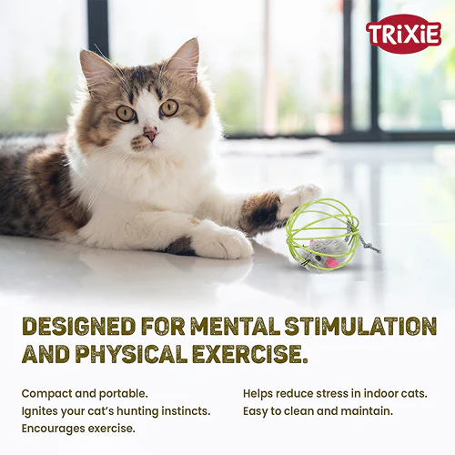 Trixie Mouse in a Wire Ball Toy for Cats (Yellow) - Image 6