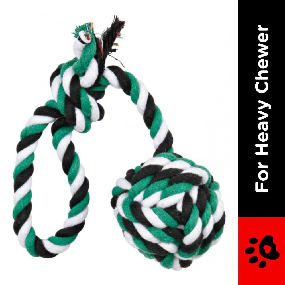 Trixie Playing Rope Loop with Woven in Ball Toy for Dogs (Black/Green/White) - Image 2