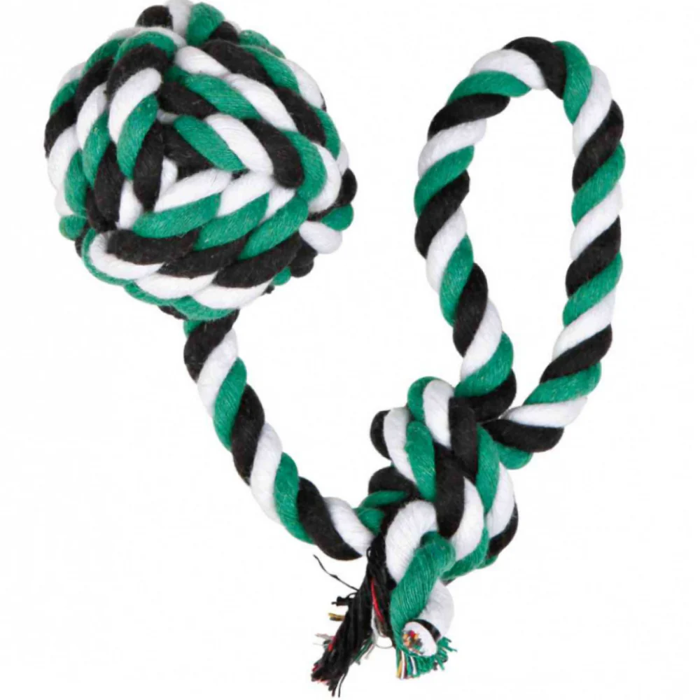 Trixie Playing Rope Loop with Woven in Ball Toy for Dogs (Black/Green/White) - Image 3