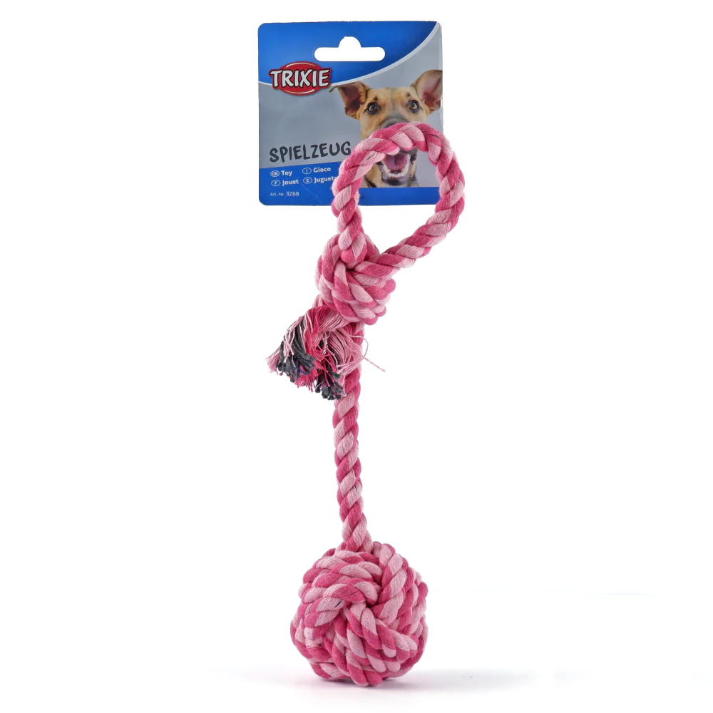 Trixie Playing Rope Loop with Woven in Ball Toy for Dogs (Pink) - Image 2