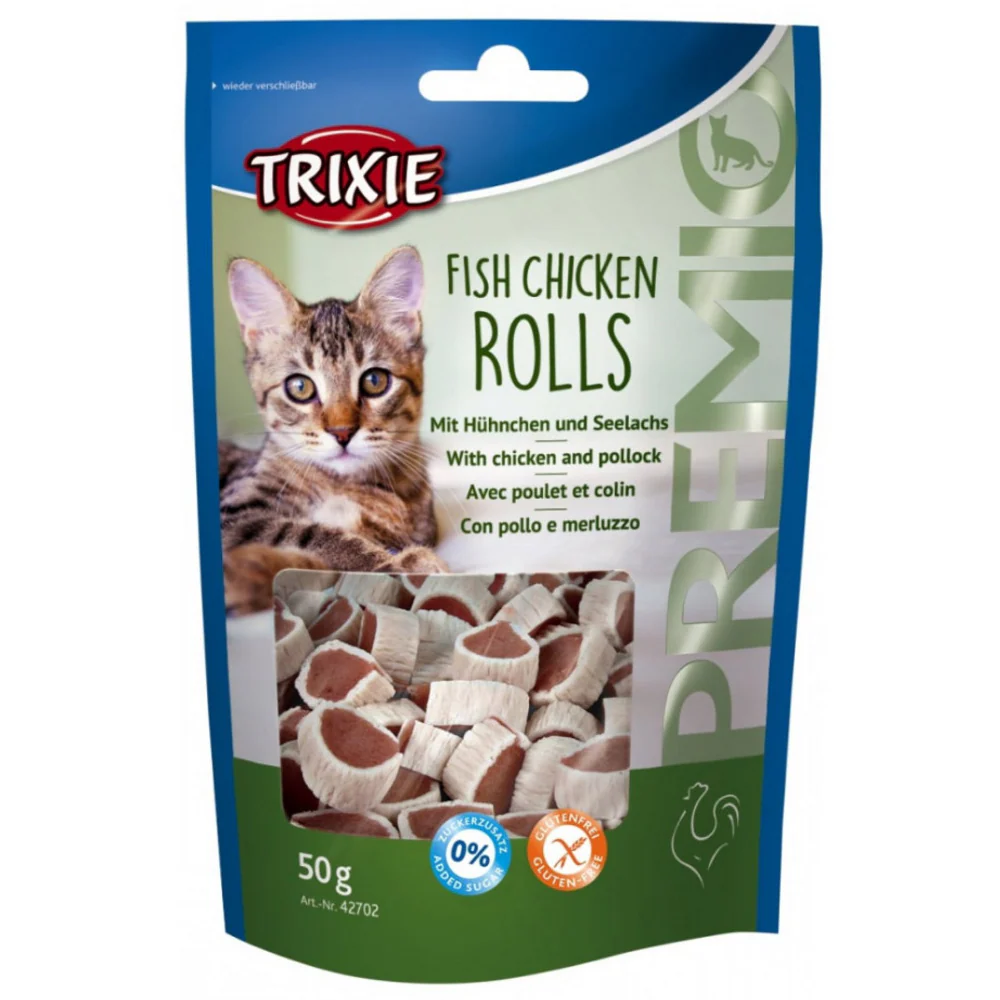 Trixie Premio Trainer Snack Mini Fish Nuggets and Fish and Chicken Rolls Cat Treats Combo - Image 3