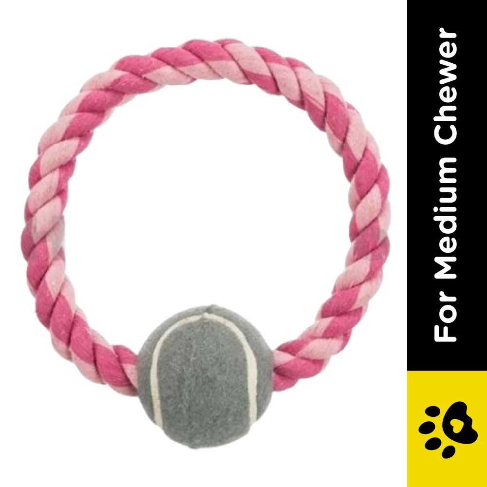 Trixie Rope Ring with Tennis Ball Toy for Dogs (Pink) | For Medium Chewers - Image 2