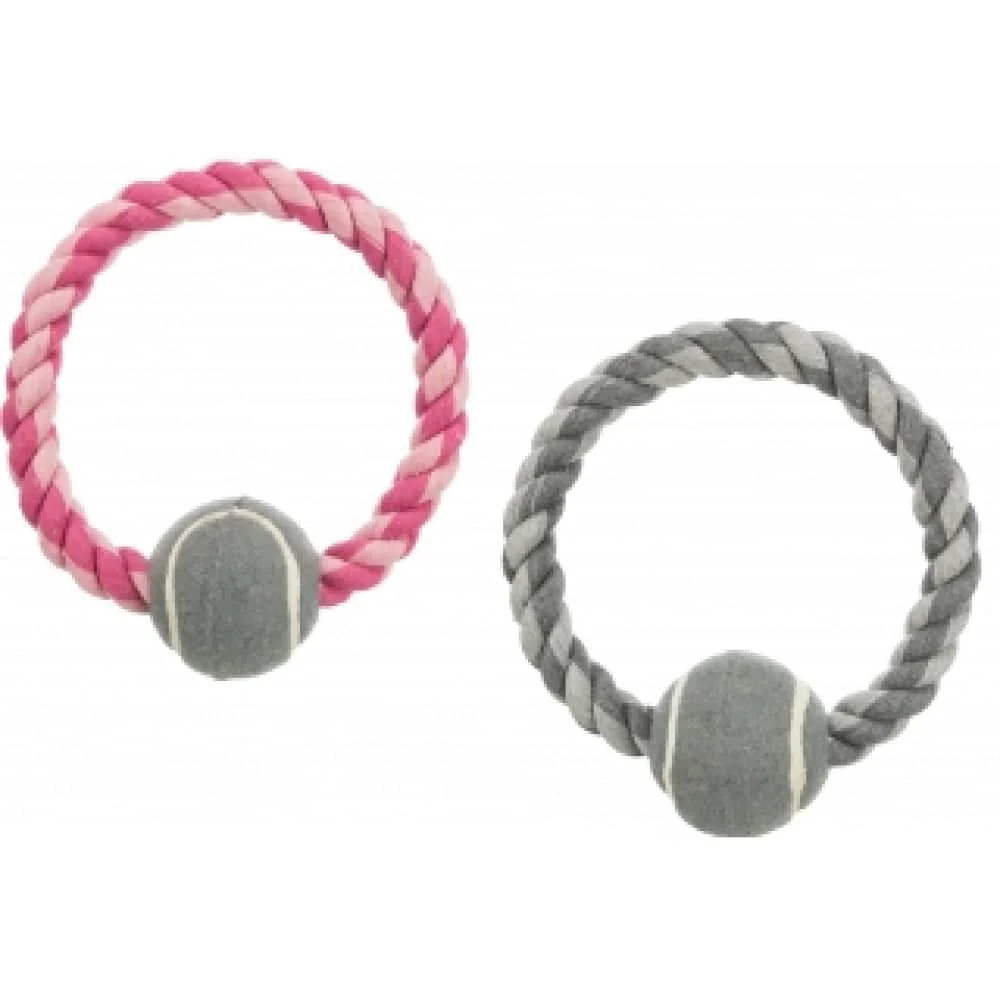 Trixie Rope Ring with Tennis Ball Toy for Dogs (Pink) | For Medium Chewers - Image 3