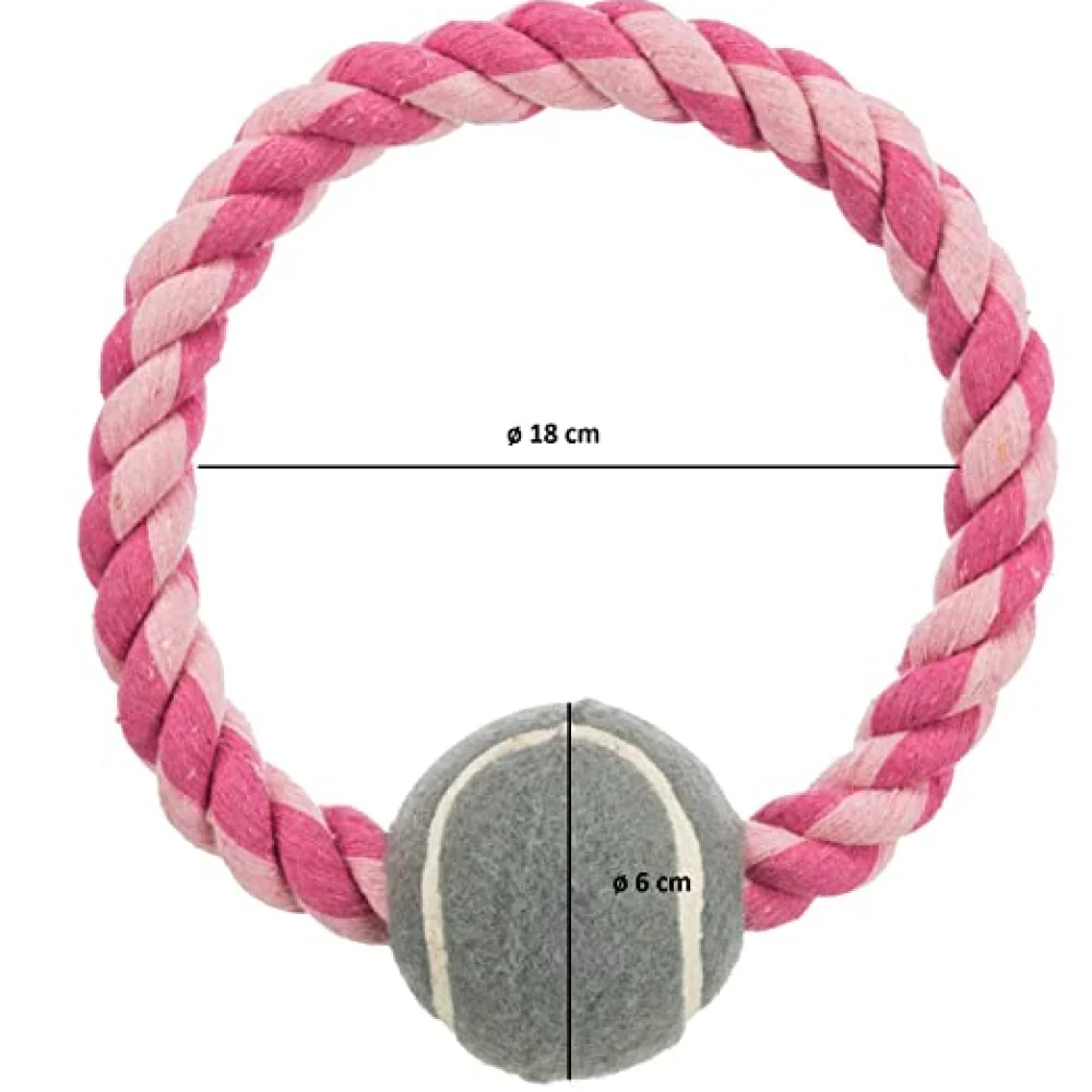 Trixie Rope Ring with Tennis Ball Toy for Dogs (Pink) | For Medium Chewers - Image 5