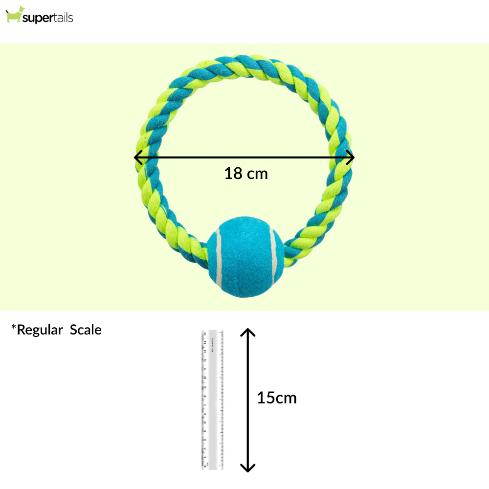 Trixie Rope Ring with Tennis Ball Toy for Dogs (Blue/Green) | For Medium Chewers - Image 2