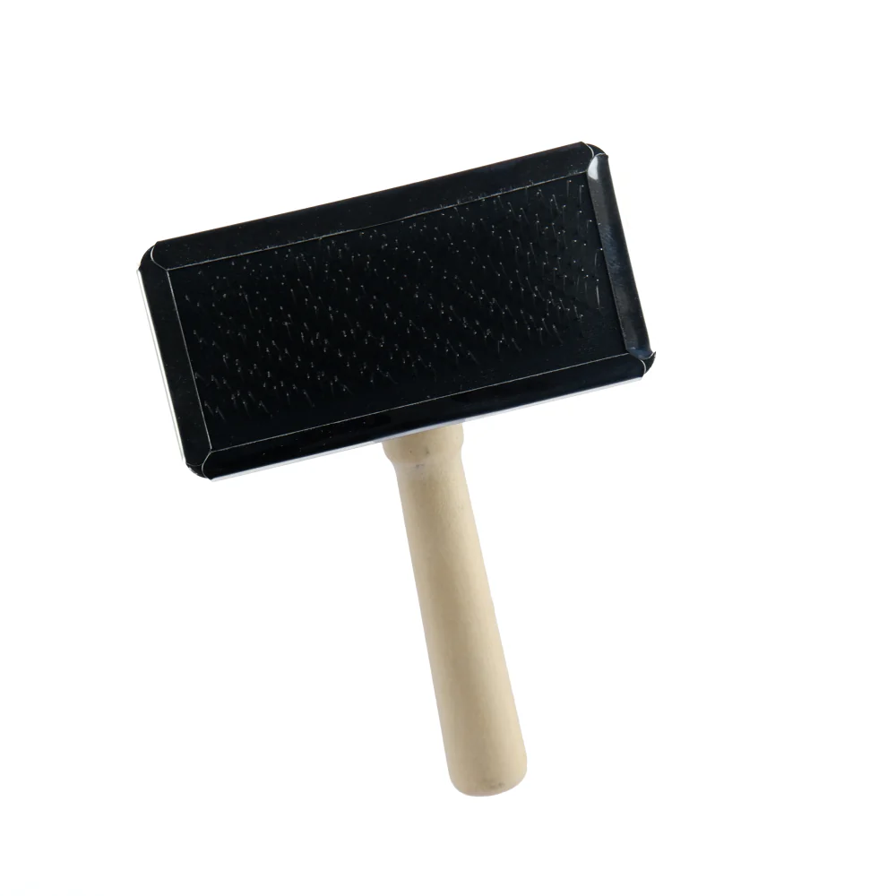 Trixie Slicker Wooden Brush with Brush Cleaner for Dogs and Cats (Black) - Image 2