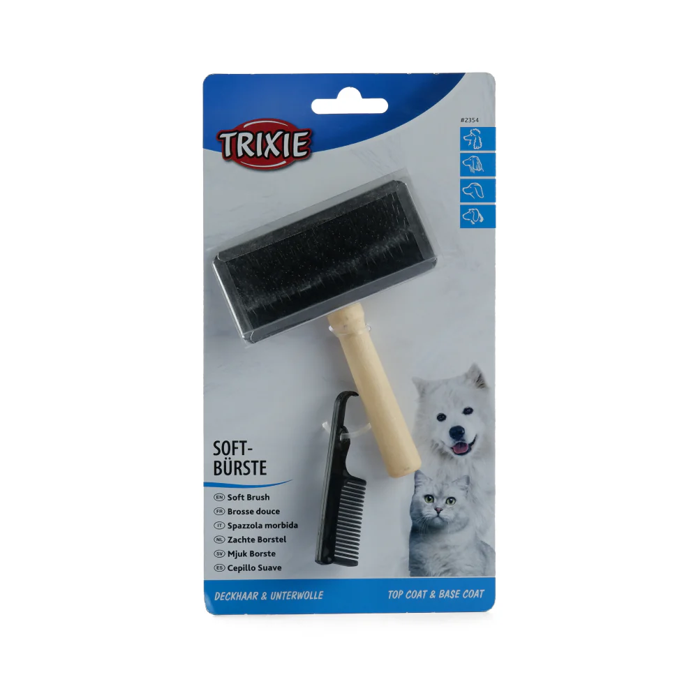 Trixie Slicker Wooden Brush with Brush Cleaner for Dogs and Cats (Black) - Image 3