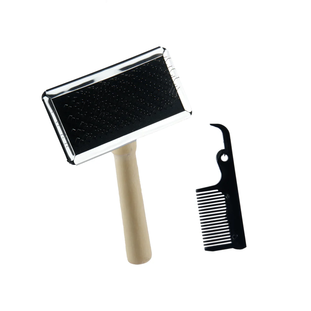 Trixie Slicker Wooden Brush with Brush Cleaner for Dogs and Cats (Black) - Image 4