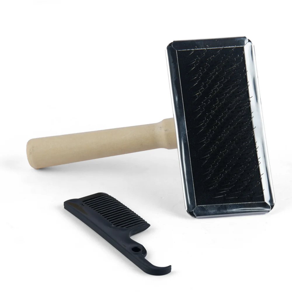 Trixie Slicker Wooden Brush with Brush Cleaner for Dogs and Cats (Black) - Image 6