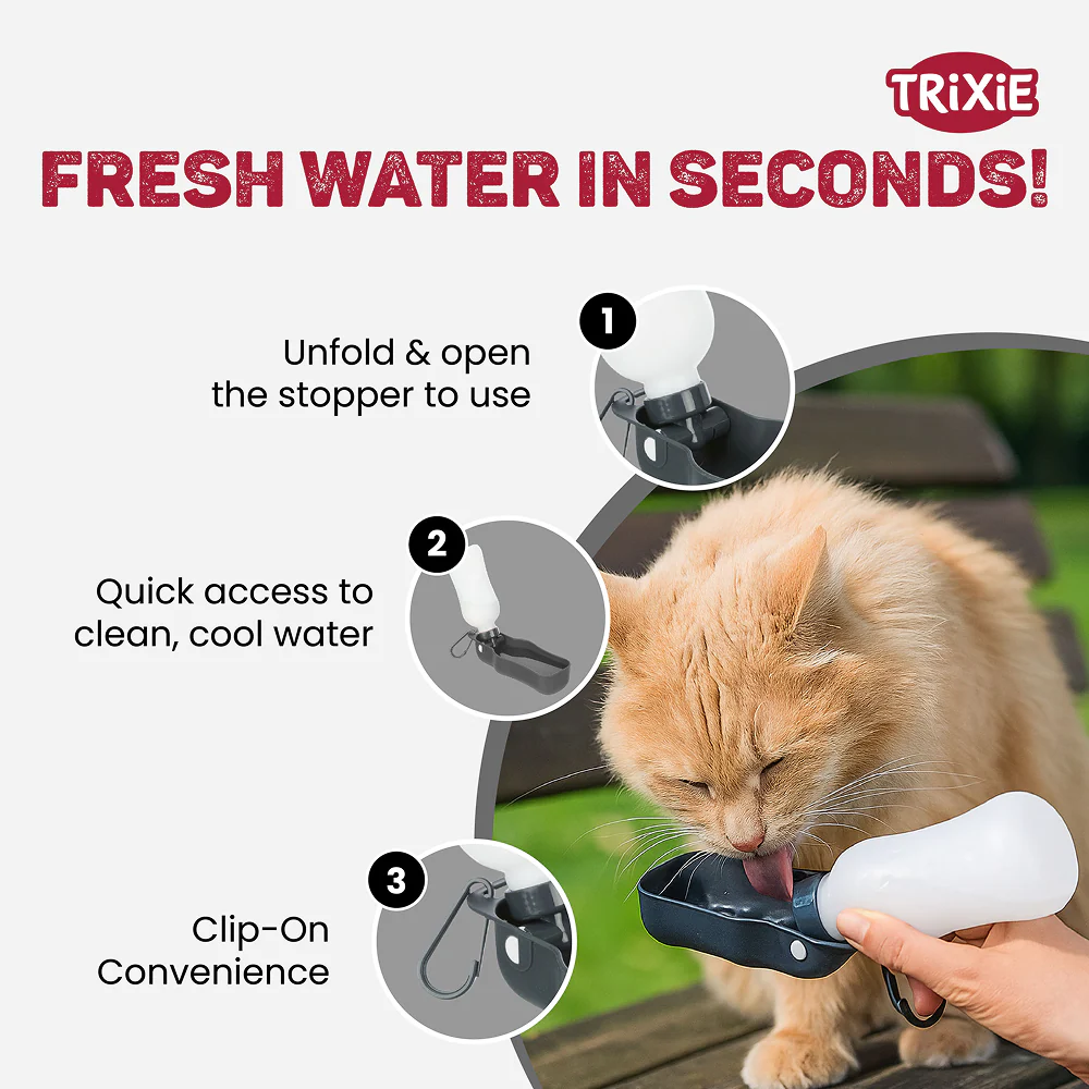 Trixie Travel Bottle with Bowl for Dogs and Cats (Black/White) - Image 3