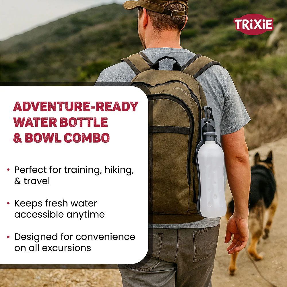 Trixie Travel Bottle with Bowl for Dogs and Cats (Black/White) - Image 4