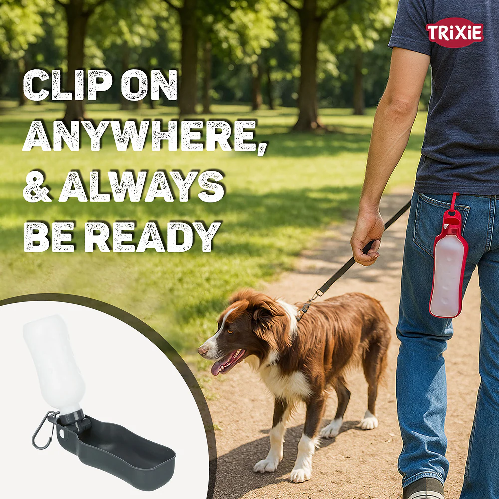 Trixie Travel Bottle with Bowl for Dogs and Cats (Black/White) - Image 5