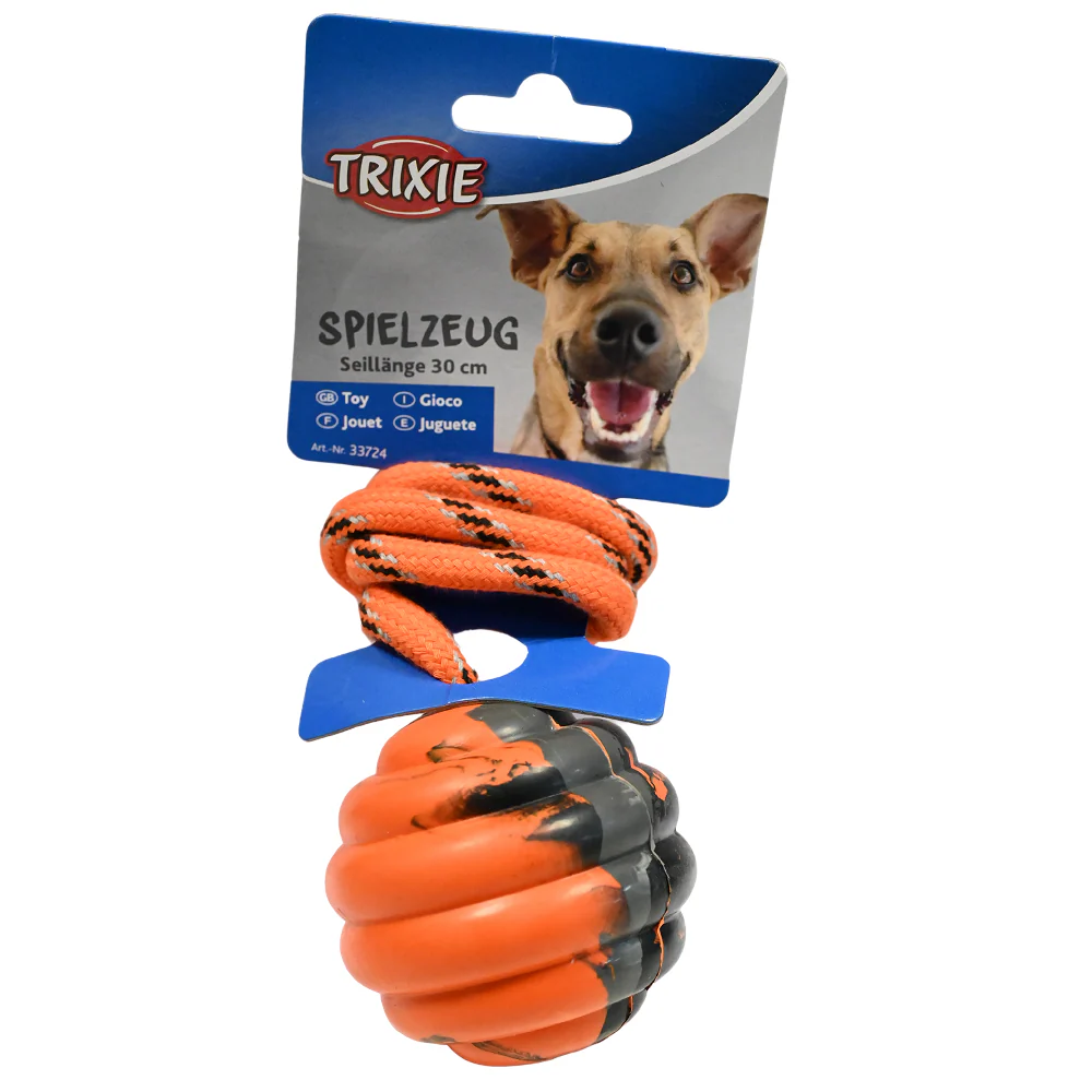Trixie Wavy Ball on a Rope Toy for Dogs (Orange) - Image 3