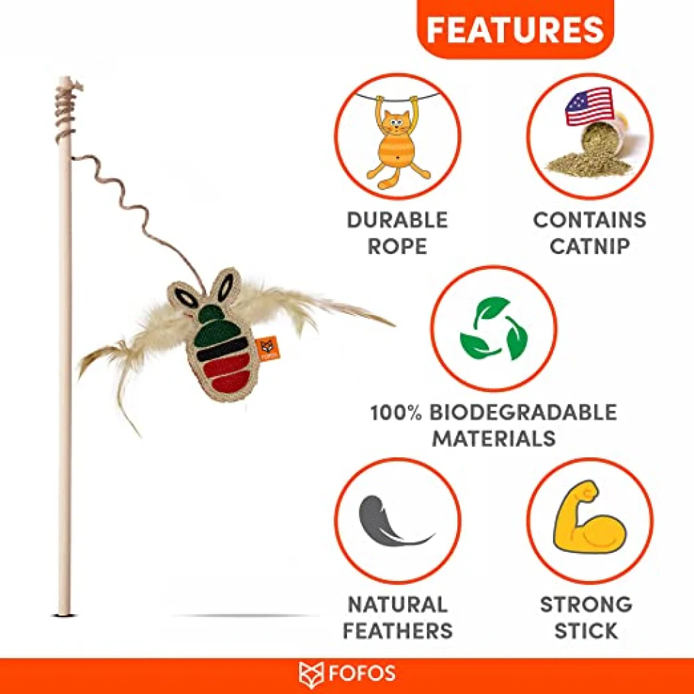 Trixie Wind Up Mouse Toy and Fofos Scandi Beetle with Wooden Stick Toy for Cats Combo - Image 6