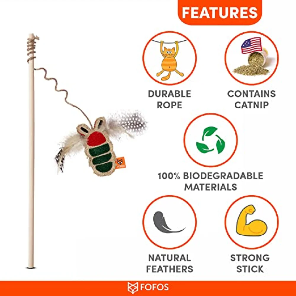 Trixie Wind Up Mouse Toy and Fofos Scandi Beetle with Wooden Stick Toy for Cats Combo - Image 8