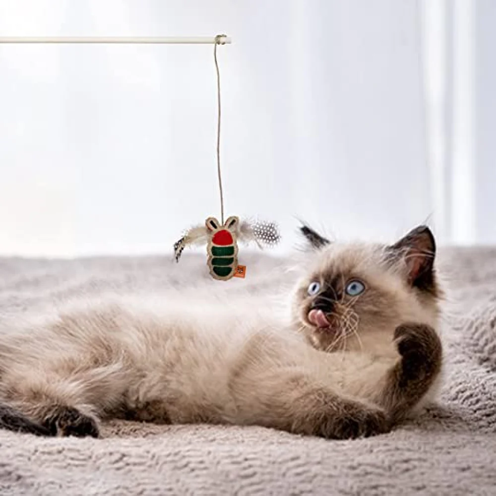 Trixie Wind Up Mouse Toy and Fofos Scandi Beetle with Wooden Stick Toy for Cats Combo - Image 9