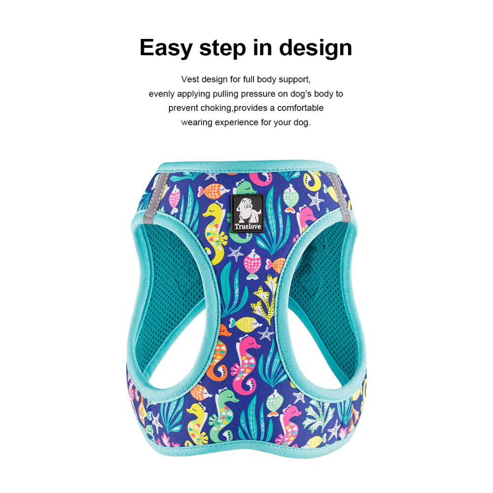Truelove Floral Printed Breathable Air Mesh with with Dual D Rings Harness for Cats & Small Dogs (Blue Atoll) - Image 3