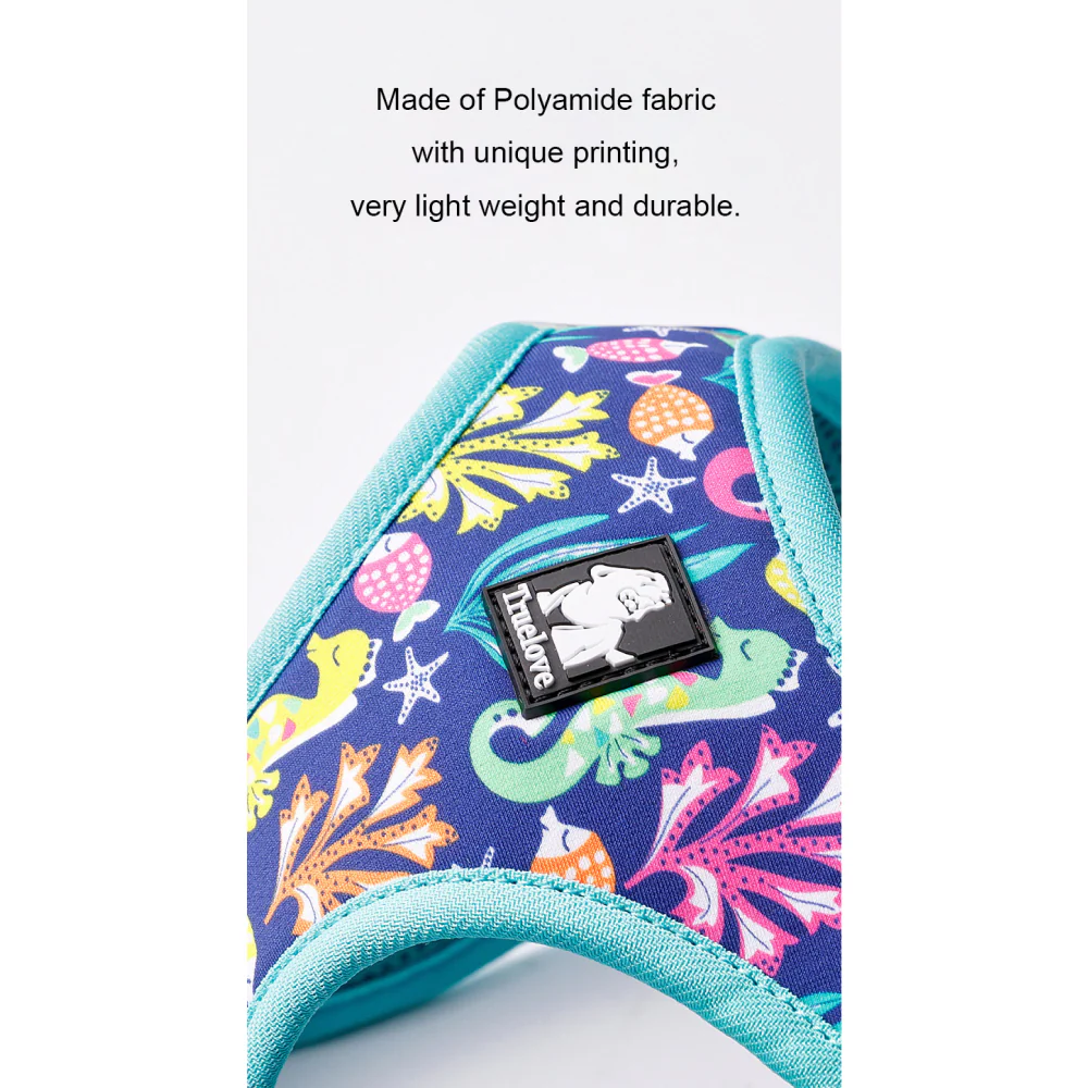 Truelove Floral Printed Breathable Air Mesh with with Dual D Rings Harness for Cats & Small Dogs (Blue Atoll) - Image 4