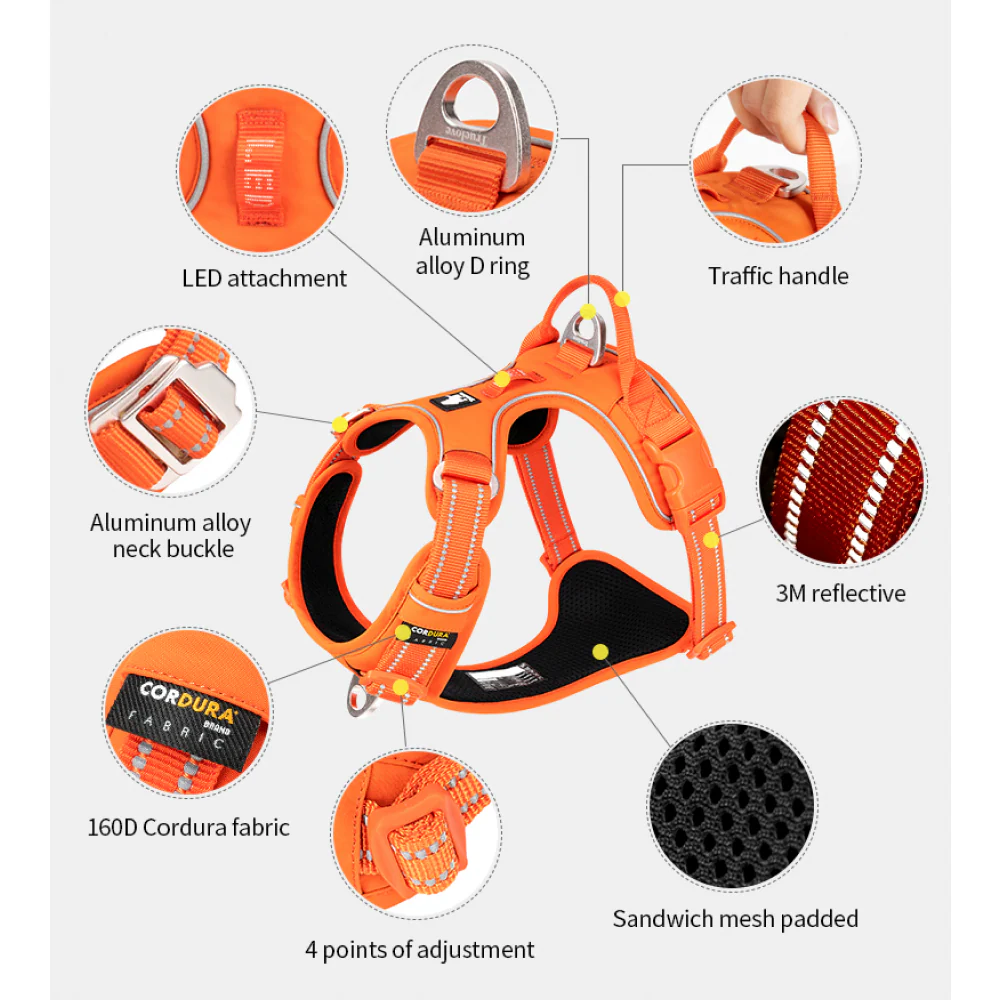 Truelove No Pull Cordura with 3M Reflective Material Harness for Dogs (Orange) - Image 10