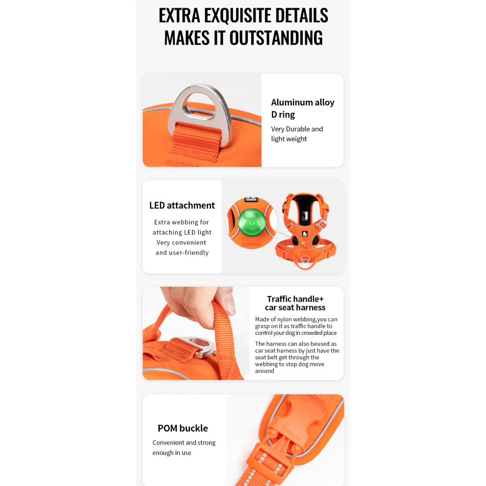 Truelove No Pull Cordura with 3M Reflective Material Harness for Dogs (Orange) - Image 12