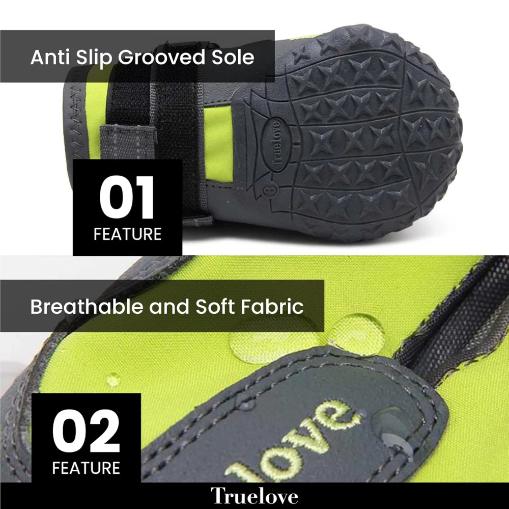 Truelove Waterproof Pet Boots for Dogs (Neon Yellow, Set of 4) - Image 4