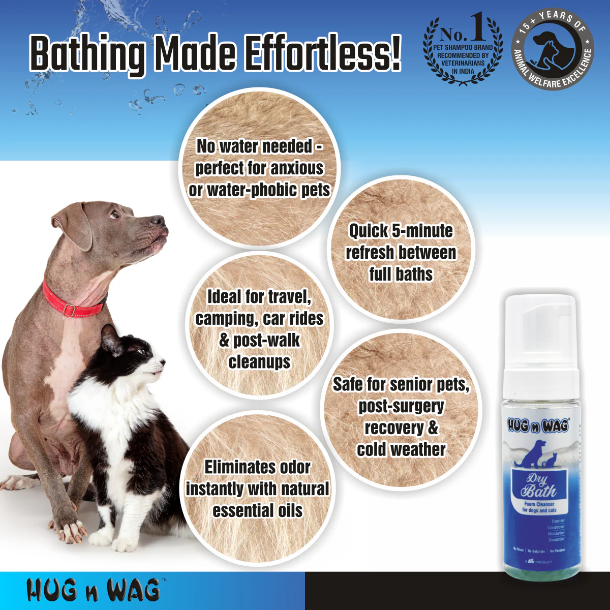TTK Hug n Wag Dry Bath Foam Cleanser for Dogs and Cats - Image 6